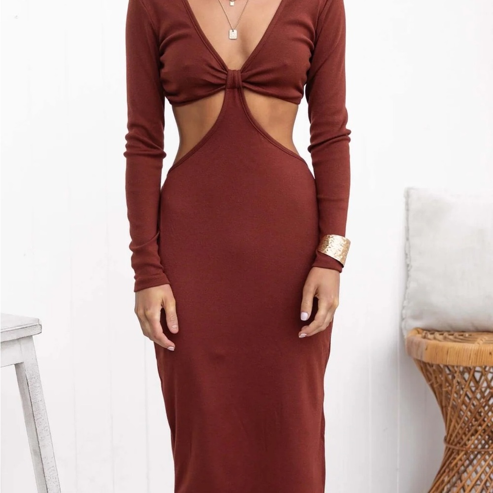 Olivaceous Rust Cut-Out Midi Dress